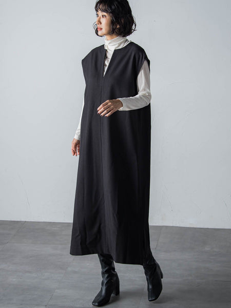 【WEB限定】【3サイズ展開】キーネックワンピース≪イージーケア/毛玉になりにくい≫