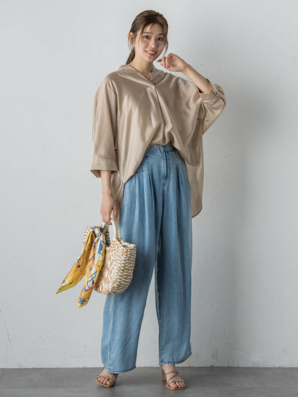 バイオシルクパウダー加工ワイドパンツ≪洗濯機で洗える≫