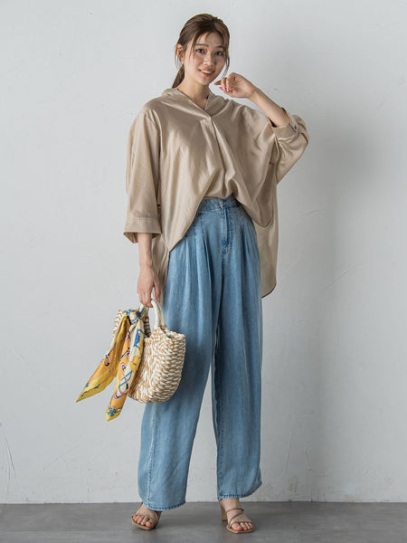 バイオシルクパウダー加工ワイドパンツ≪洗濯機で洗える≫
