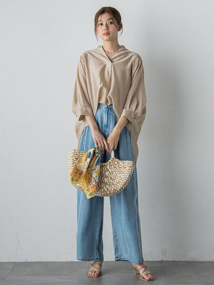 バイオシルクパウダー加工ワイドパンツ≪洗濯機で洗える≫