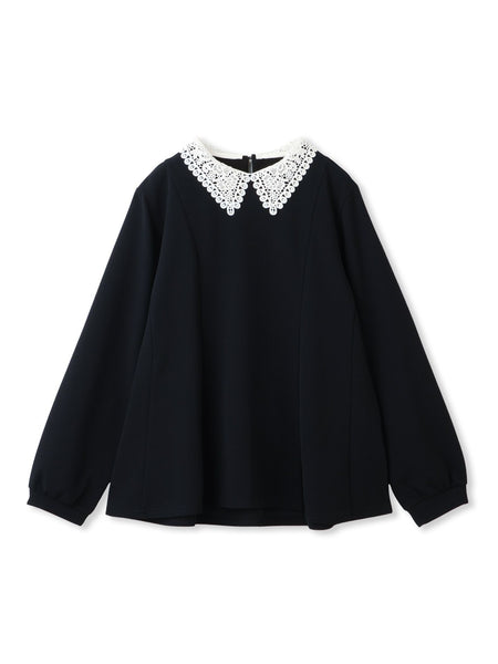 カットジョーゼットレースカラーフレアプルオーバー