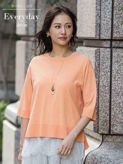 クルーネック五分袖ニット≪WEB限定サイズ11号/WEB限定カラーあり/洗える≫