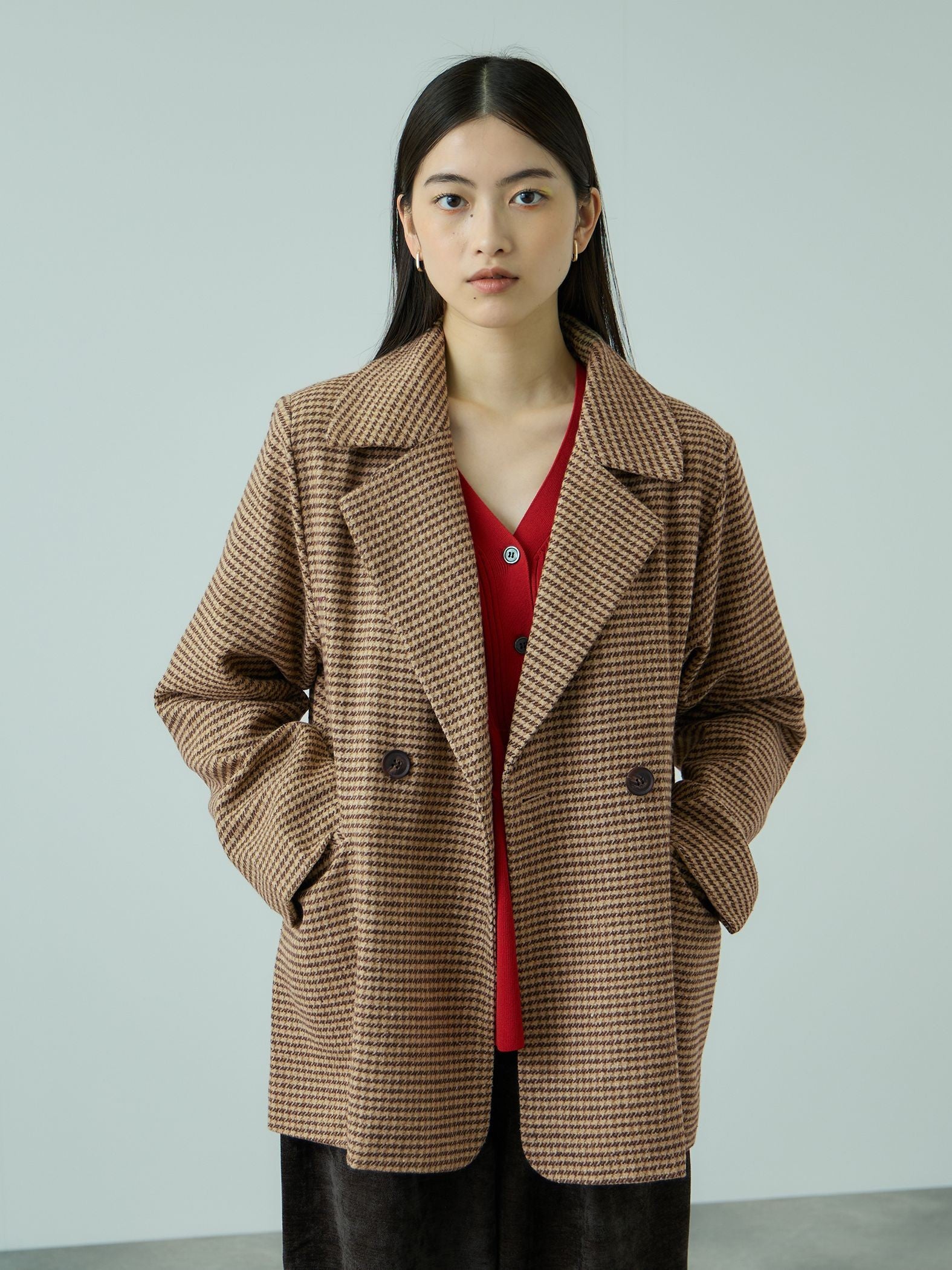 ツィーディチェックWボタンジャコット