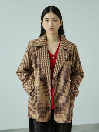 ツィーディチェックWボタンジャコット