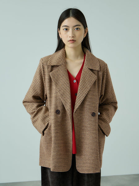 ツィーディチェックWボタンジャコット