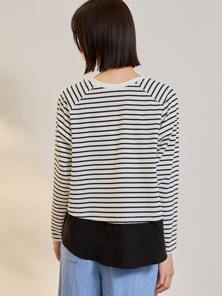 ポンチローマ異素材ラウンドヘムカットソー