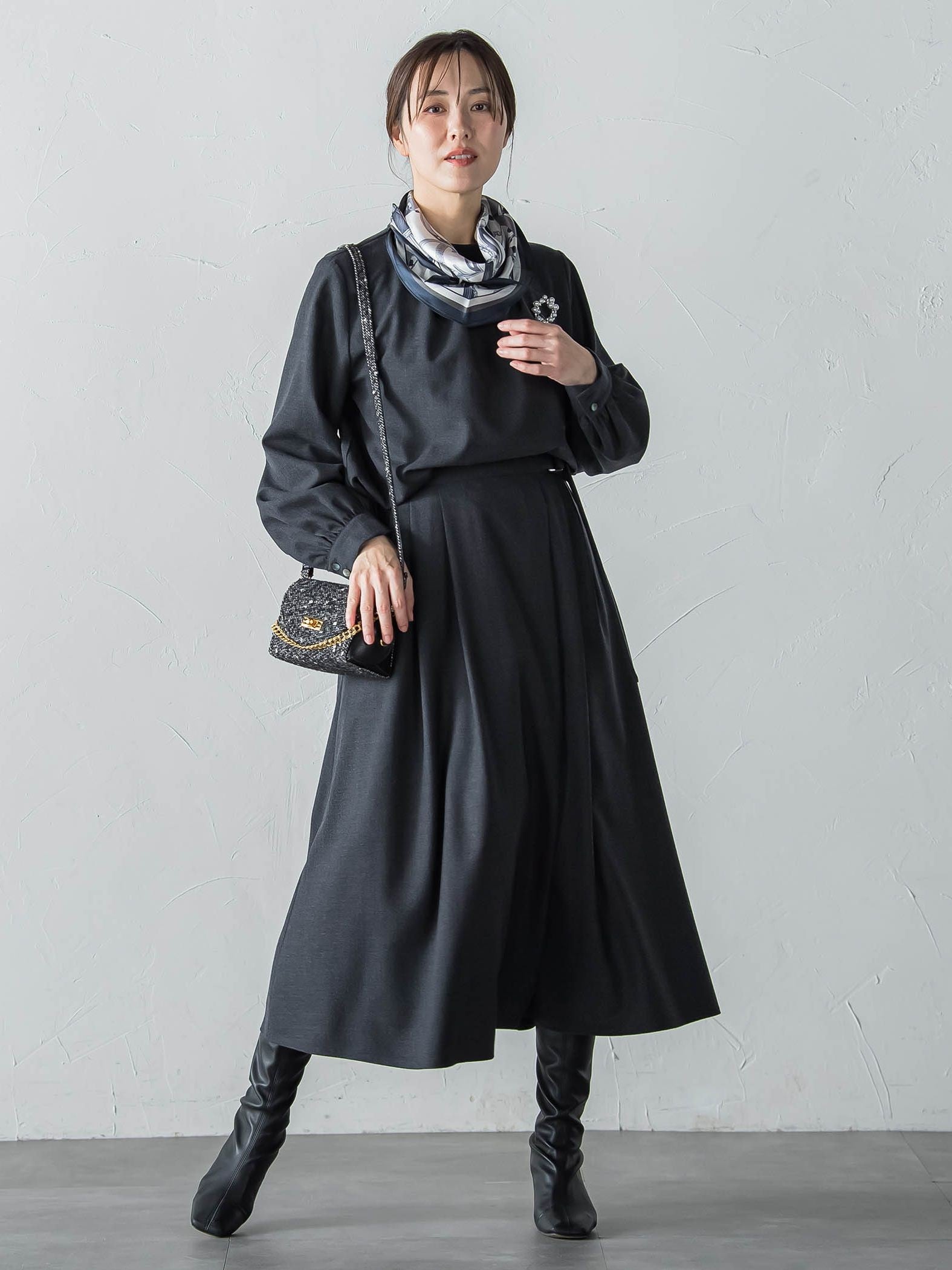 ウールブレンドストレッチフレアスカート≪セットアップ対応/手洗い可能≫