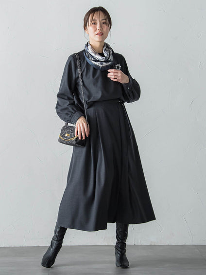 ウールブレンドストレッチフレアスカート≪セットアップ対応/手洗い可能≫