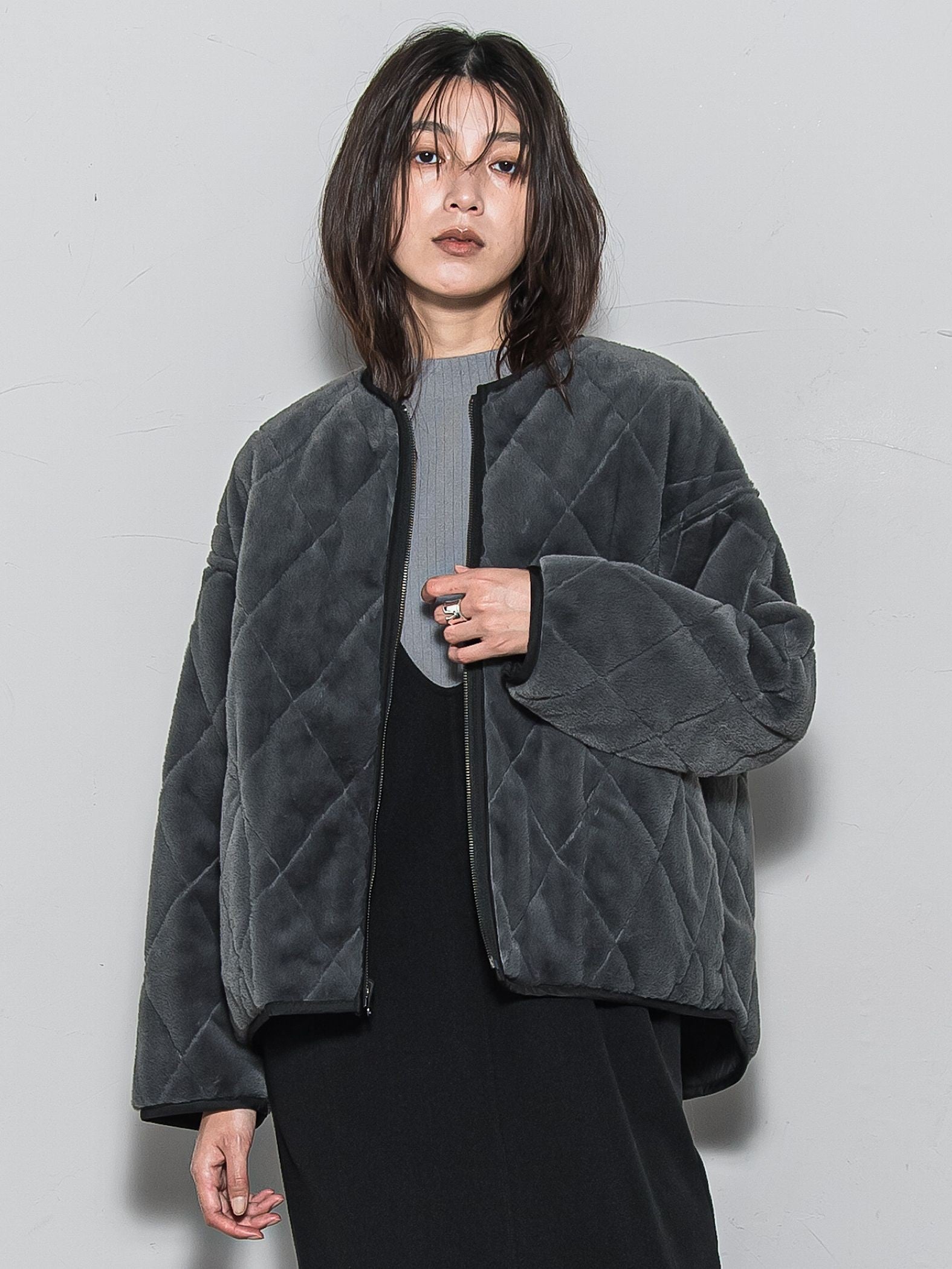 キルティング×フェイクファーリバーシブルブルゾン