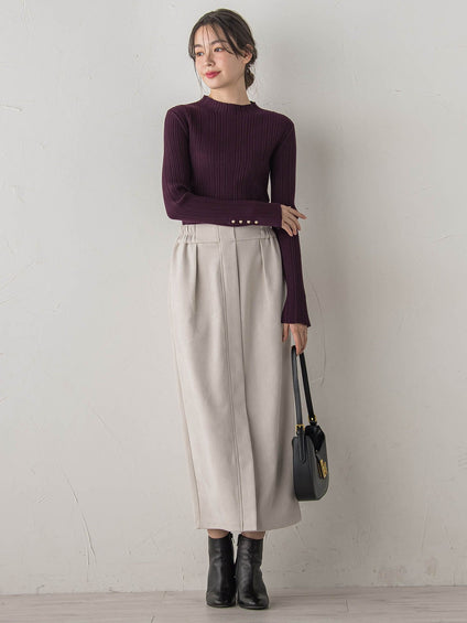 スエードフロント切替えナロースカート≪手洗い可能≫