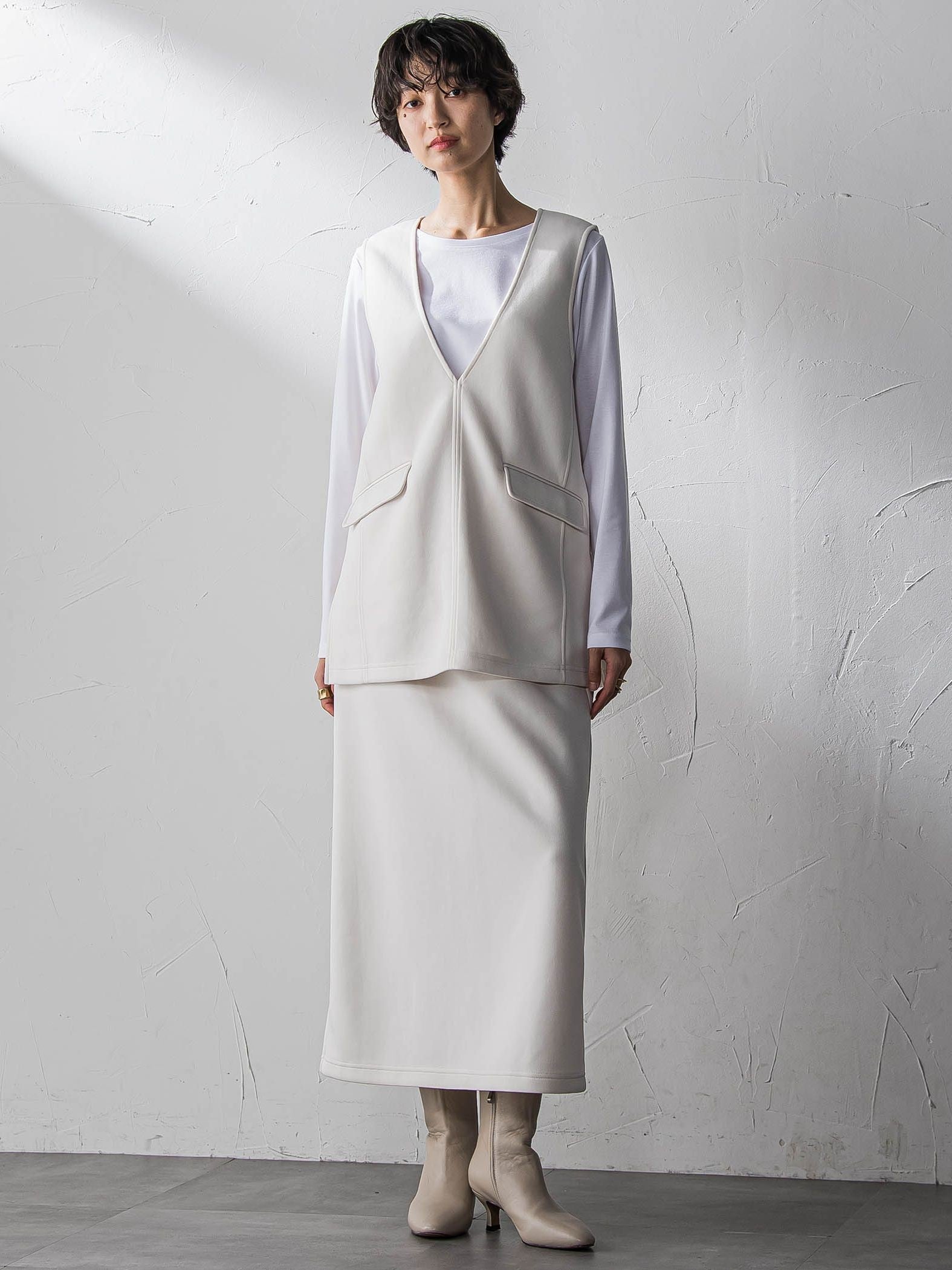 軽量ボンディング3ピーススカートセットアップ≪洗濯機で洗える≫