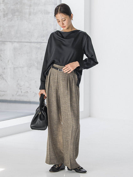 クレープサテン長袖ブラウス ≪手洗い可能≫