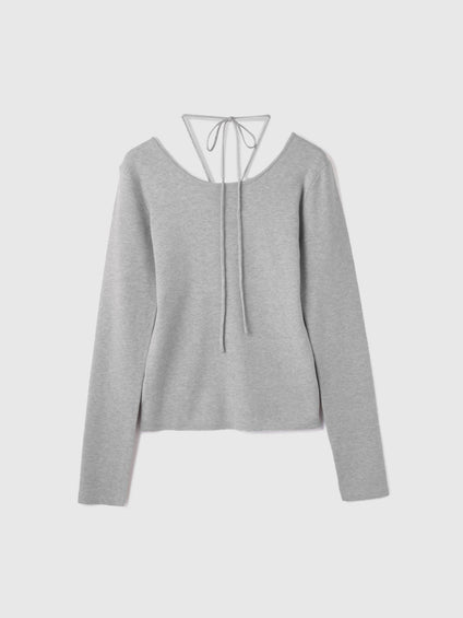 ストリング付バレエネックリブニット≪手洗い可能≫