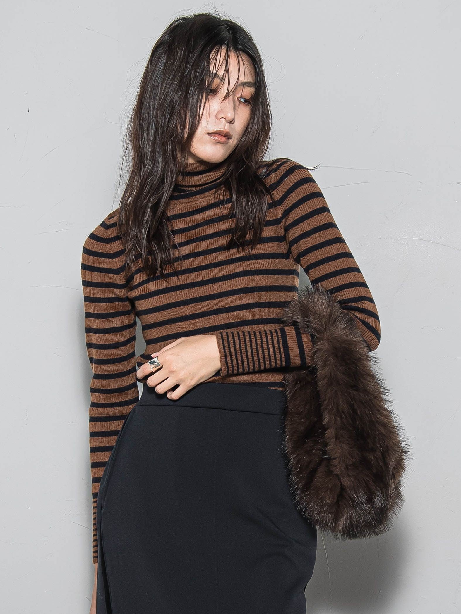 【WEB限定】タートルネックボーダーニットプルオーバー≪手洗い可能≫