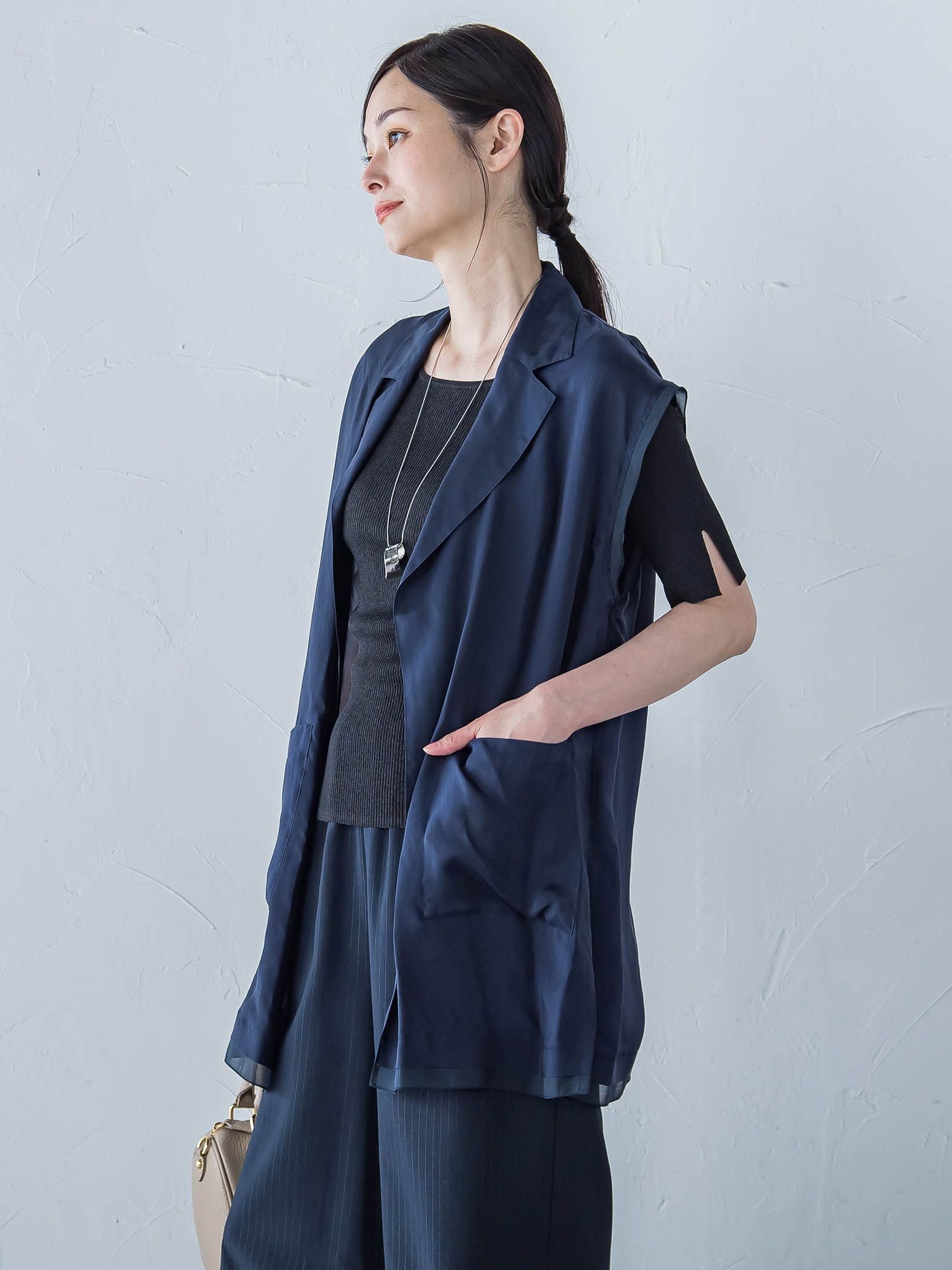 【WEB限定】フィブリルタフタロングジレ ≪手洗い可能≫
