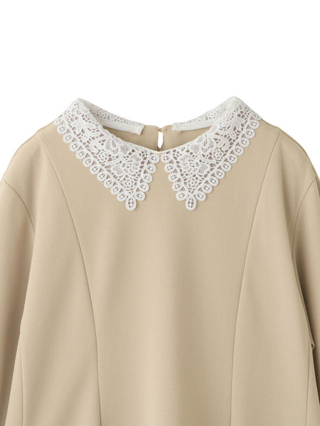 カットジョーゼットレースカラーフレアプルオーバー