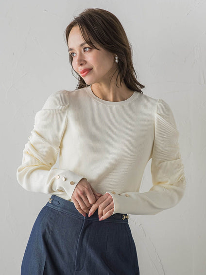 シャーリングスリーブニット