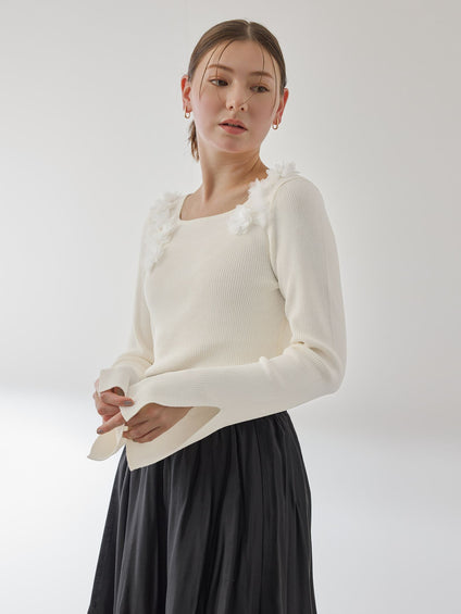 3Dフラワーボートネックニット≪手洗い可能≫