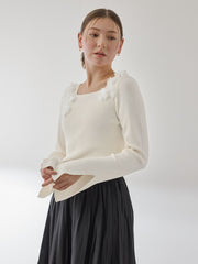 3Dフラワーボートネックニット≪手洗い可能≫