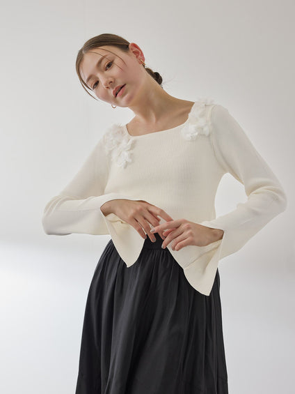 3Dフラワーボートネックニット≪手洗い可能≫