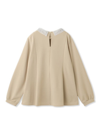 カットジョーゼットレースカラーフレアプルオーバー