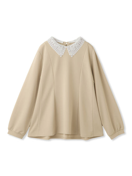 カットジョーゼットレースカラーフレアプルオーバー