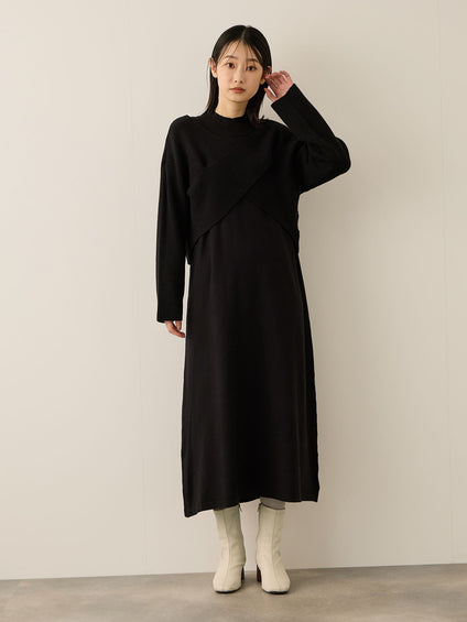 カシュクールニットアンサンブルワンピース≪手洗い可能≫