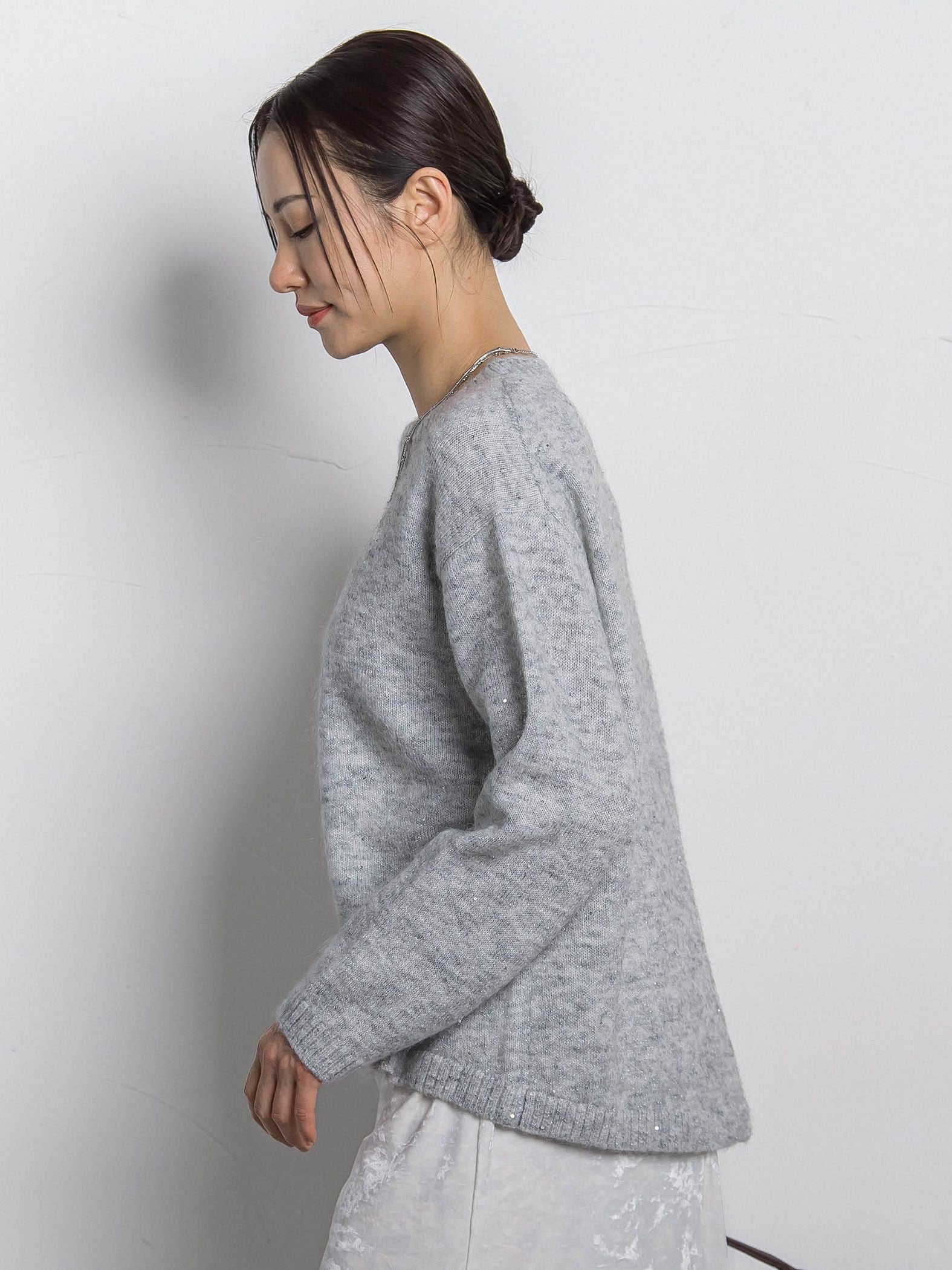 スパンコールクルーネックニット≪洗える≫