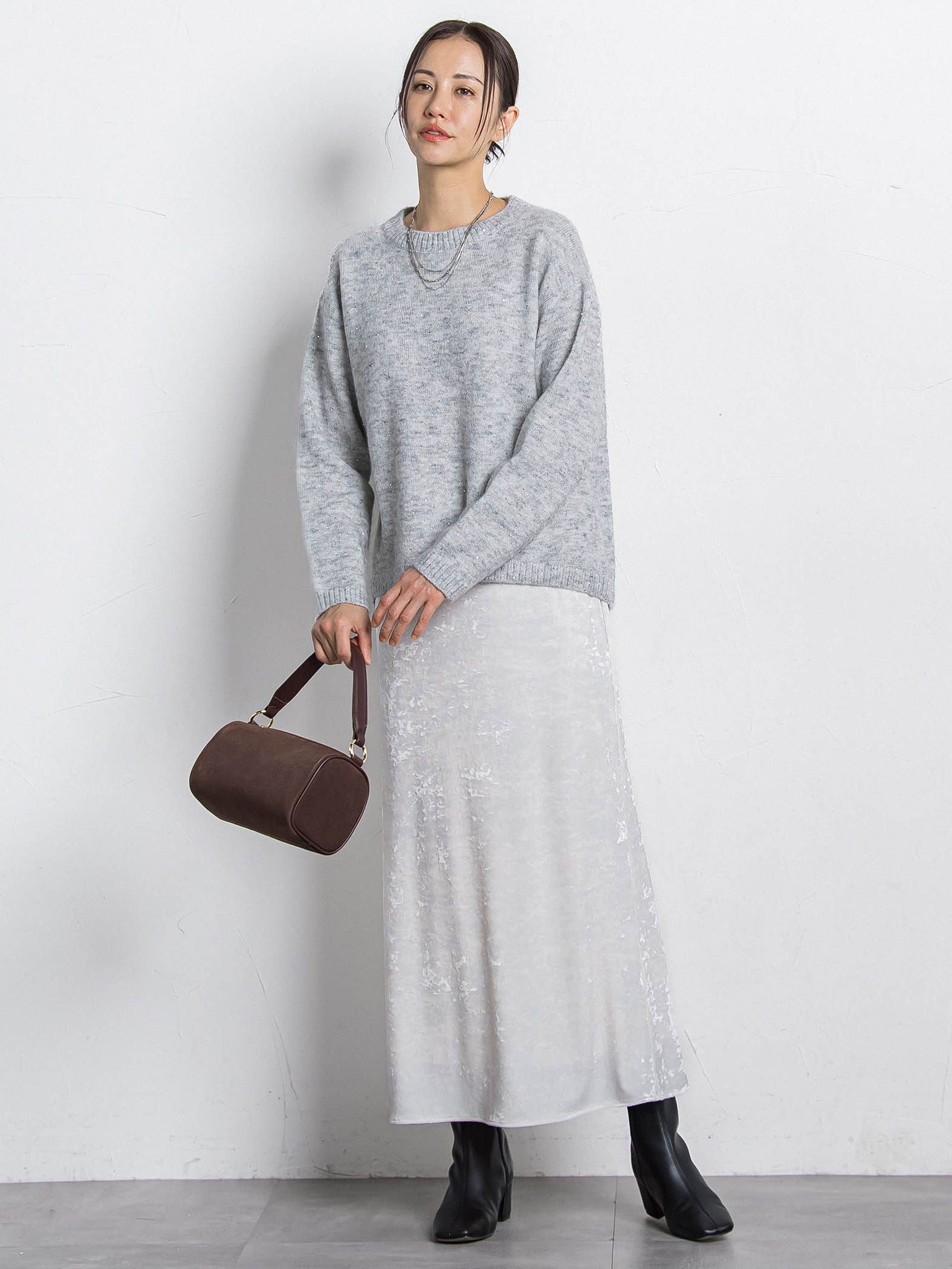 スパンコールクルーネックニット≪洗える≫