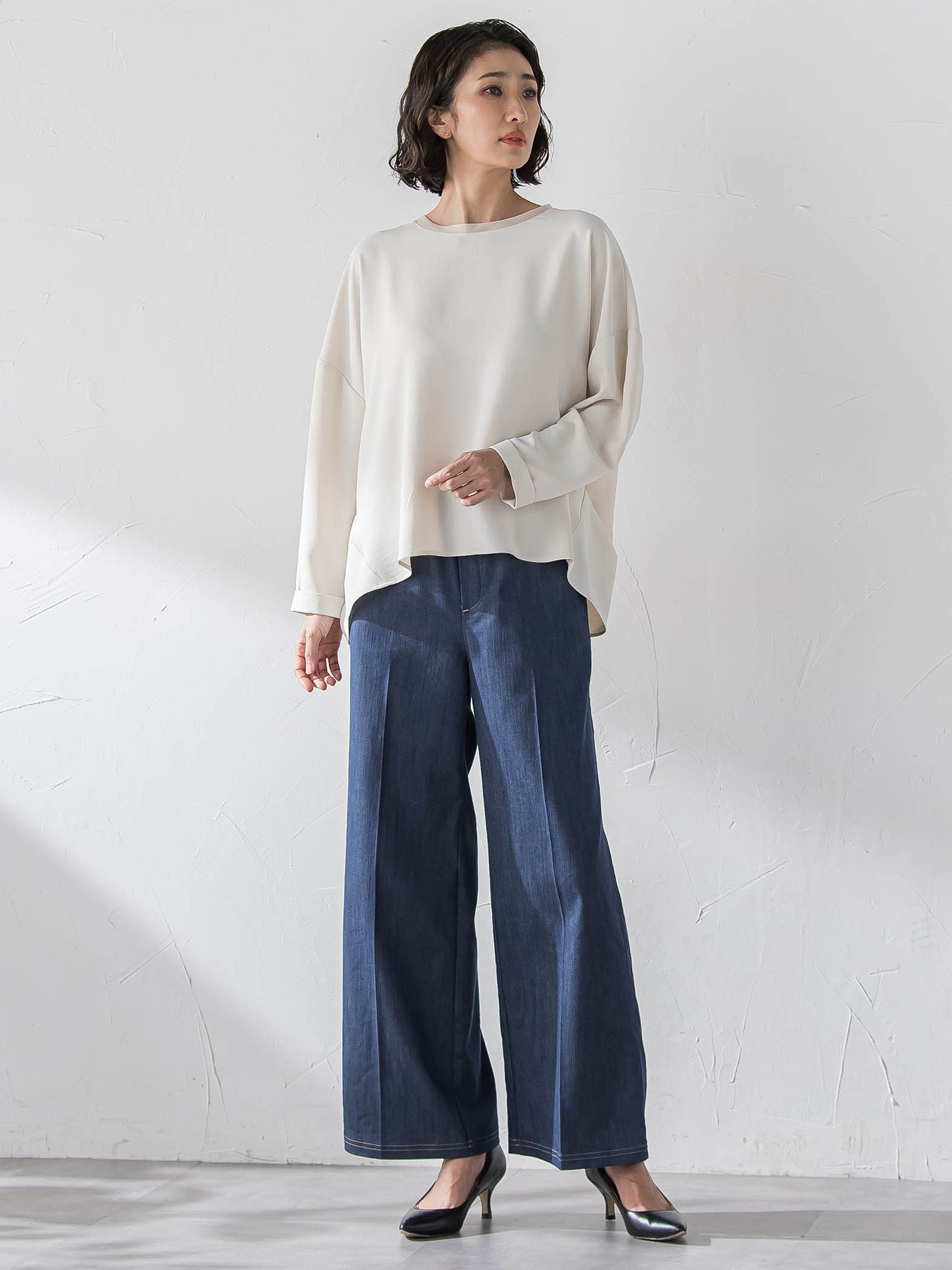 セルロースデニムワイドパンツ