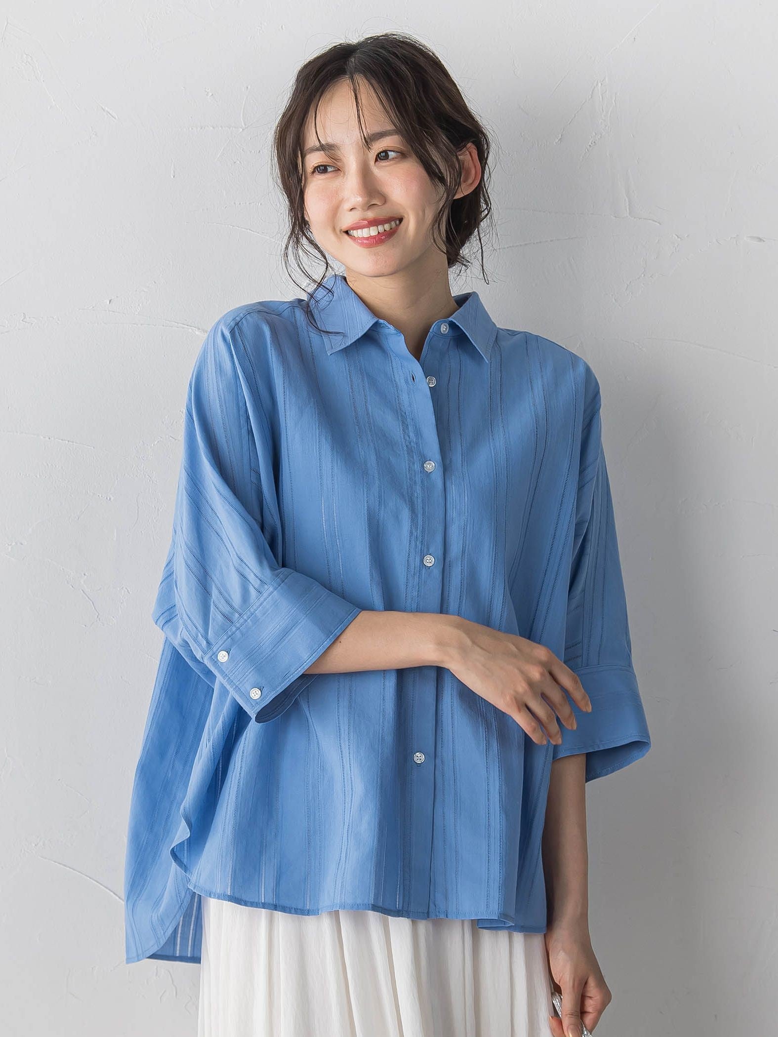 【WEB限定】T/Cストライプブラウス