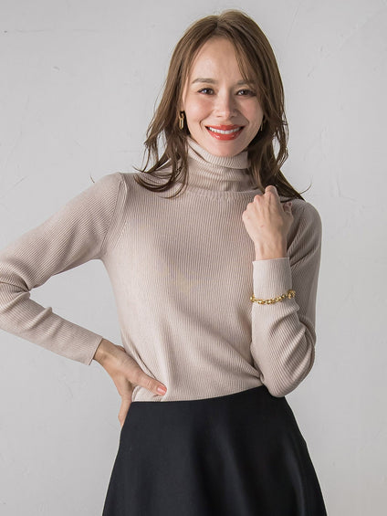 【新色追加】スパンコールリブタートルニット