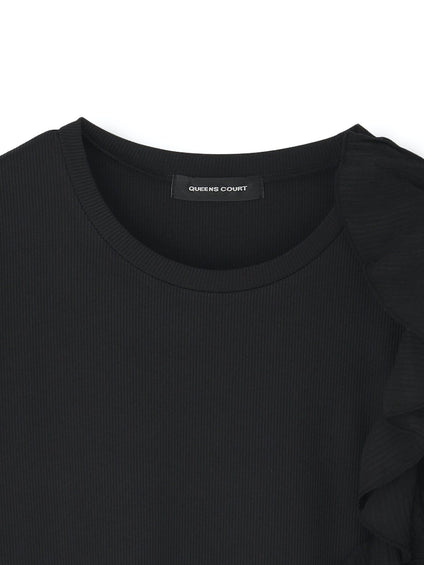 アシメショルダーフリルTシャツ≪手洗い可能≫