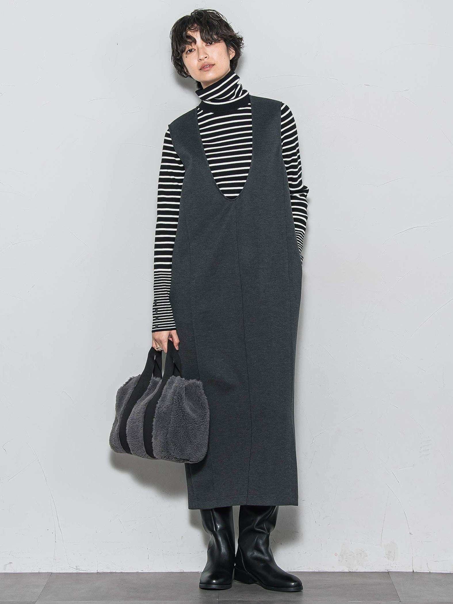 【ノンアイロン】-3kg見えIラインワンピース≪手洗い可能≫