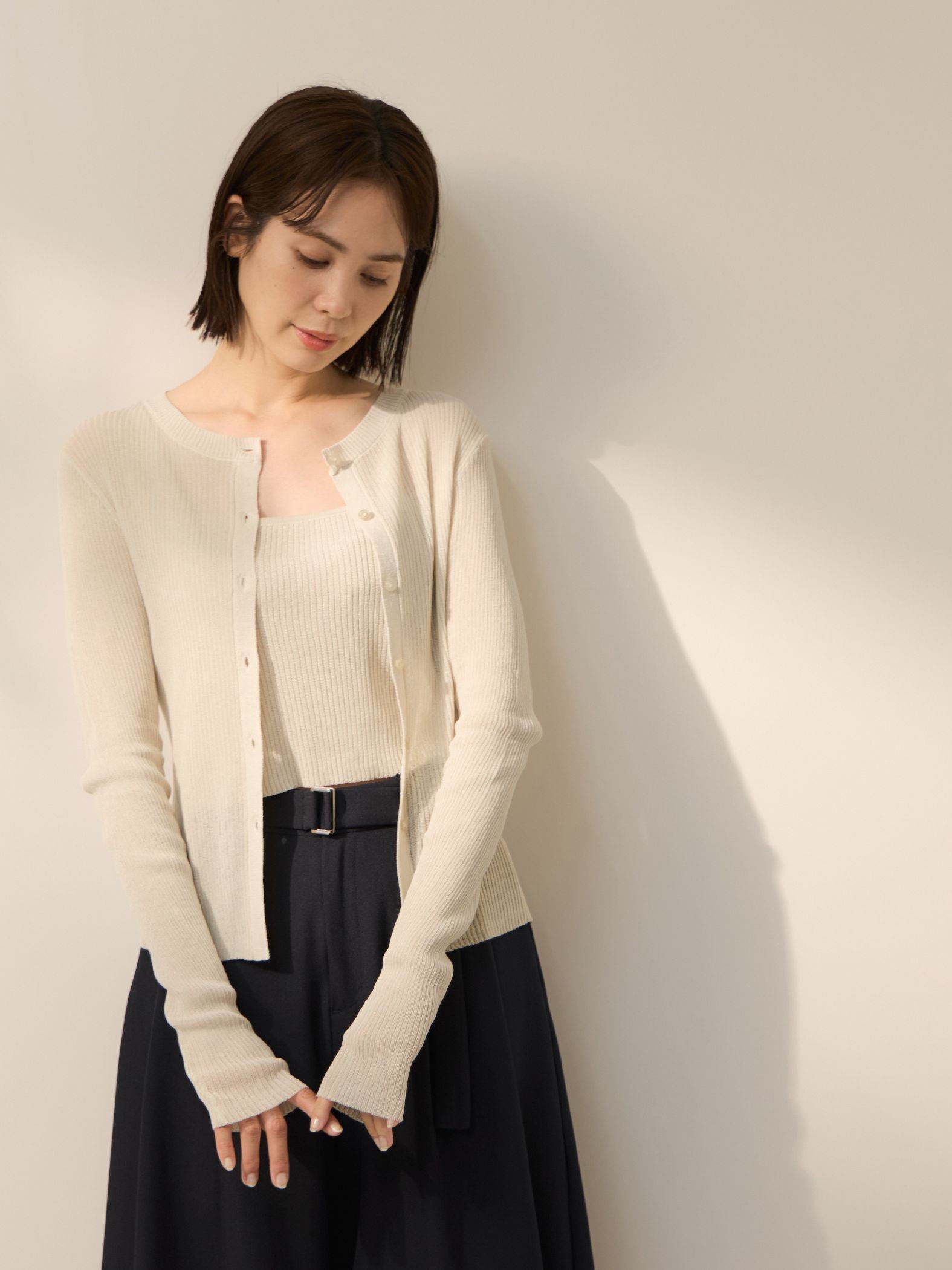 リネンフィールカーディガンキャミセット