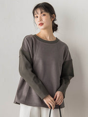 スエード×リブ変形切替えプルオーバー≪手洗い可能≫