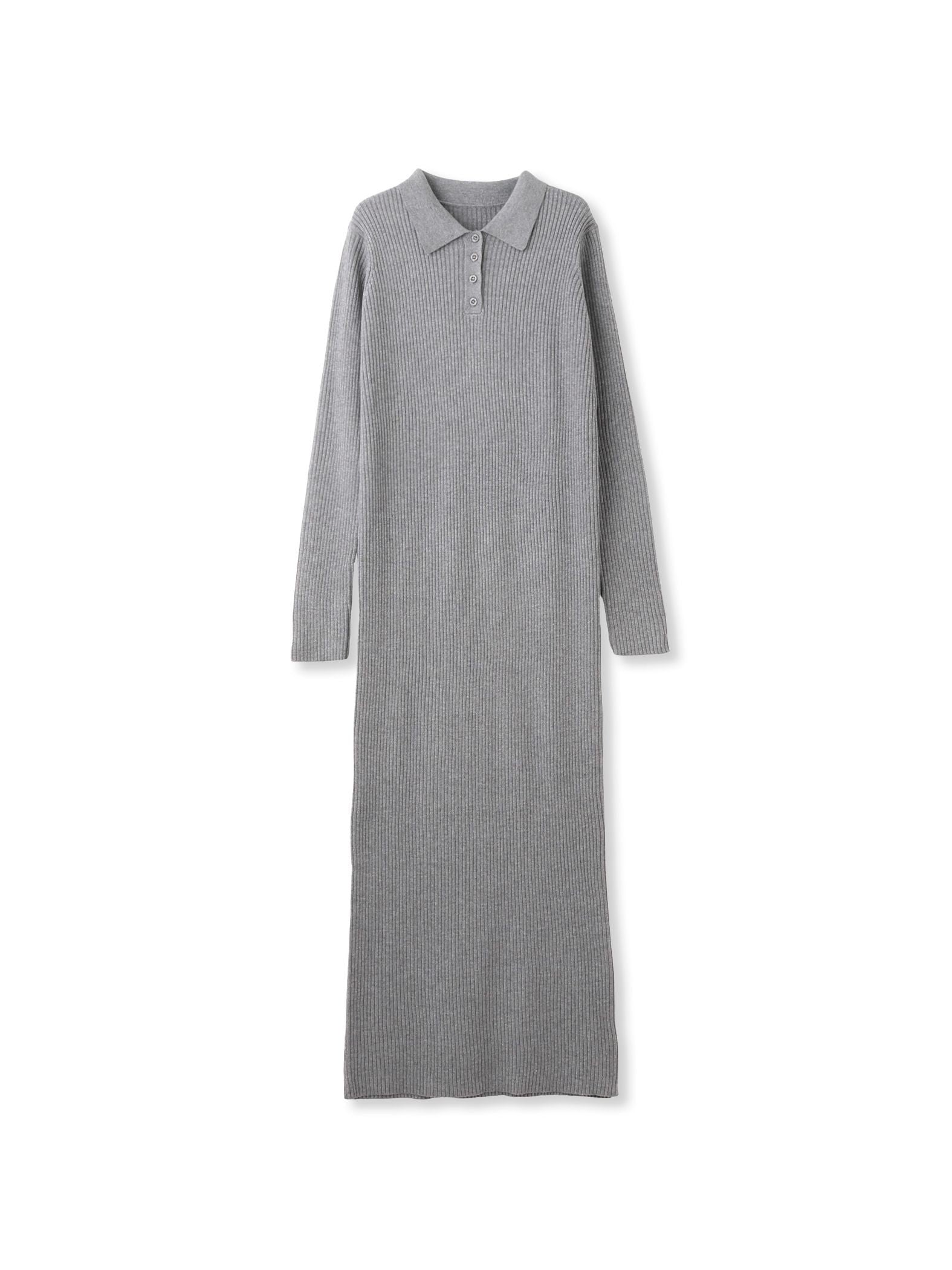 ポロカラーリブニットワンピース≪手洗い可能≫