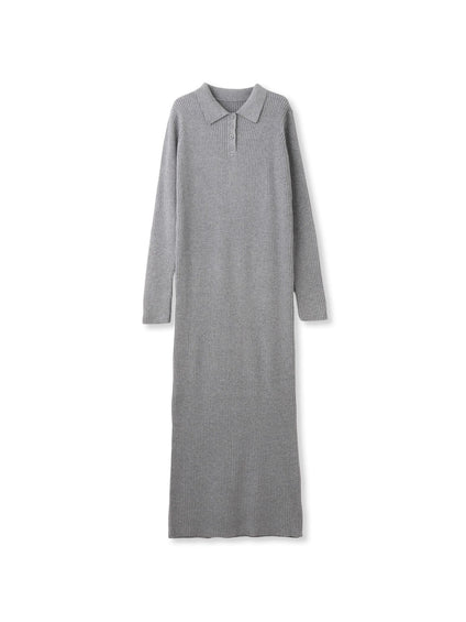 ポロカラーリブニットワンピース≪手洗い可能≫