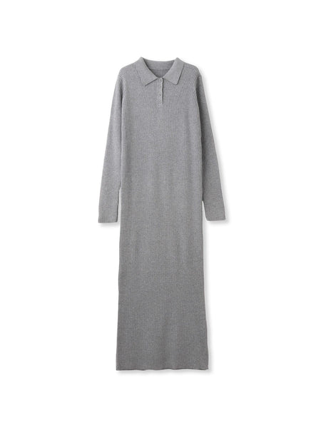 ポロカラーリブニットワンピース≪手洗い可能≫