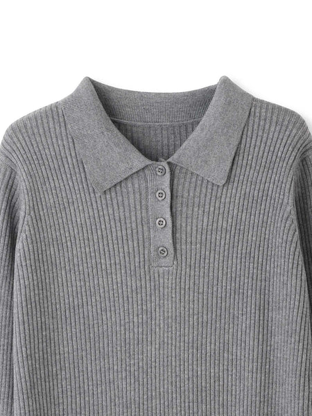 ポロカラーリブニットワンピース≪手洗い可能≫