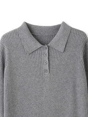 ポロカラーリブニットワンピース≪手洗い可能≫