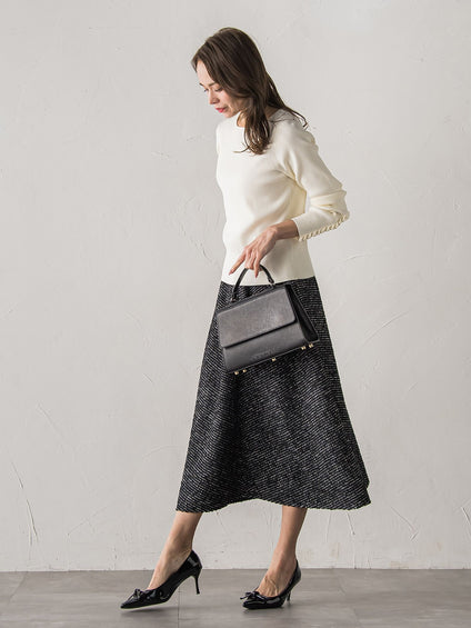 袖フリルパールリブニット