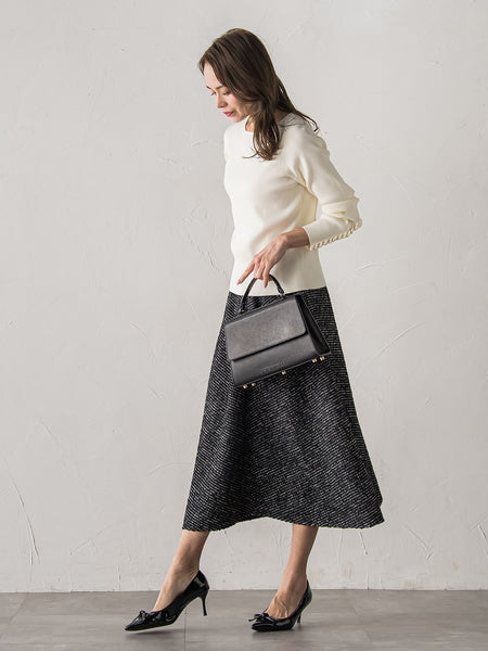 袖フリルパールリブニット