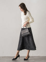 袖フリルパールリブニット