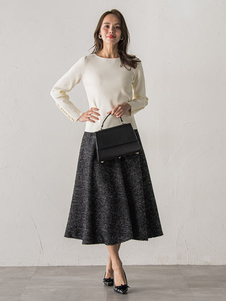 袖フリルパールリブニット