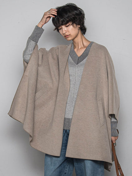 ニット両面パイルノーカラーポンチョ