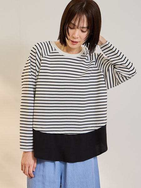 ポンチローマ異素材ラウンドヘムカットソー