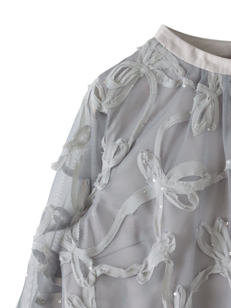 スパンコールテープチュールブラウス