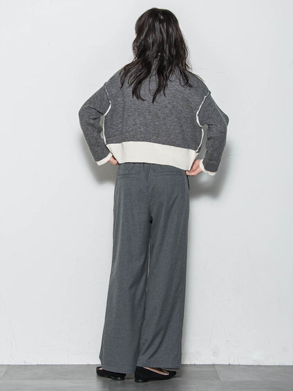 【WEB限定】ハイネック配色ニット≪手洗い可能≫