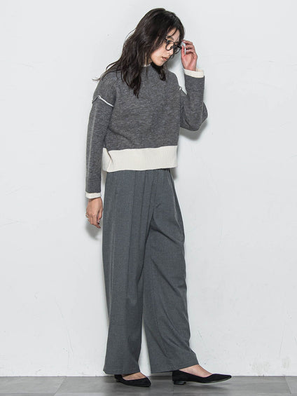 【WEB限定】ハイネック配色ニット≪手洗い可能≫